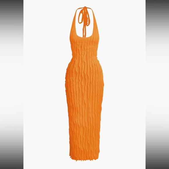 Micas Dresses & Skirts - Sheer Ruffle Texture Halter Backless Maxi Dress